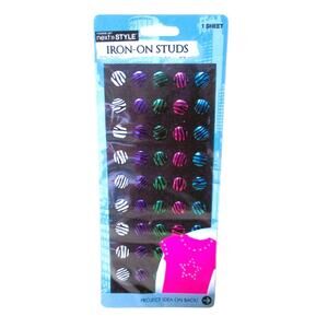 Fashion Art Iron-On Studs, Assorted Neon Colors, Zebra Pattern, 45 Count